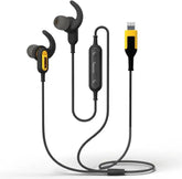 DEWALT Heavy Duty Earphones for Lightning, Compatible w/Apple iPhone Headphones Wired, Jobsite Water-Resistant for iPhone Headphones Wired Lightning, Corded Earphones for iPhones 14 and Older