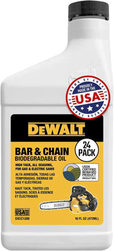 DEWALT – Biodegradable Bar & Chain Oil – Green, Eco-Friendly, Non-Toxic Professional Bar & Chainsaw Lubricant – Ultraclean All-Season Oil for Gas, Electric Saw, & Pole Saw, 16 oz (Case of 24)