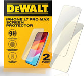 DEWALT Heavy Duty Glass Screen Protector Compatible with iPhone 17 Pro Max, 2 Pack Protective Tempered Glass Screen Shield, Oleophobic Case Friendly, Perfect Install Tool Included, HD Clear