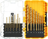 DEWALT 18 Piece Drill Bit Set, Titanium Nitride Coated High Speed Steel Jobber Length, 3-Flat, No-Spin Shank (DW1367)
