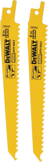 DEWALT DW4802-2 6-Inch 6 TPI Taper Back Bi-Metal Reciprocating Saw Blade (2-Pack) , Yellow