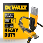DEWALT Heavy Duty USB C Cable, Premium Braided Nylon USB A to Type C Charger Cable Fast Charging for iPhone 17/16/15 Series, Samsung Galaxy S10 S10+ / Note 9, LG V30 (USB 2.0, Black)