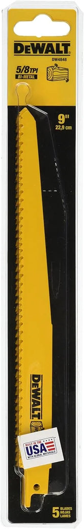 DEWALT DW4848 9" 5/8 TPI Taper Back Bi-Metal Reciprocating Saw Blade, Pack of 5