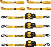 DEWALT DXBC9002-2X 8-Piece Kit with 2” x 10’ Auto Retractable Ratchet Straps (3,300 lb Break Strength) and 1.7" x 18" Premium Soft Loops (11,000 lb Break Strength)
