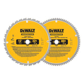 DEWALT 12-Inch Miter Saw Blade, Crosscutting, Tungsten Carbide, 80-Tooth and 32-Tooth, 2-Pack (DW3128P5, DW3123), yellow