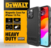 DEWALT Heavy Duty Strong Magnetic for iPhone 15 Pro Case Fits MagSafe, Drop Resistant Impact Protective Back Cover, Shockproof Slim Fit for iPhone 15 Pro Phone Case, Matte Black