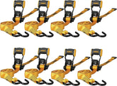 DEWALT DXBC18002-8PK Black/Yellow 1.25" x 12' Ratchet Tie Down Straps - Light-Weight Cargo Hauling (1800 lb Break Strength), 8 Pack