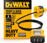 DEWALT Heavy Duty 72W 5 Port USB Car Charger Multiport, iPhone 17 Multi USB Car Charger, Fast Charge PD & QC3.0 Cigarette Lighter Adapter w/ 6FT Cable, Type C Front/Back Charging for Multiple Devices