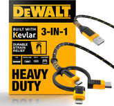 DEWALT Heavy Duty 3 in 1 Multi Charging Cord, 6ft Fast Charger Cord, Multi Charger Adapter with Lightning/Type C/Micro USB Port for iPhones/Samsung Galaxy/PS/Tablets/More