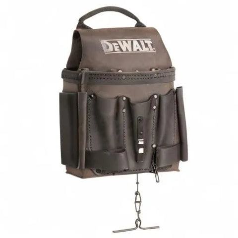 DEWALT Leather Tool Pouch for Electricians, 8 Pockets, Hammer Loops and Tape Chain (DWST550114)