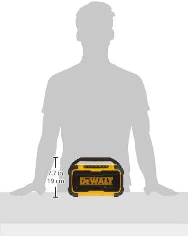 DEWALT 20V MAX Bluetooth Speaker, 100 ft Range, Durable for Jobsites, Phone Holder Included, Lasts 8-10 Hours with Single Charge (DCR010), Black Yellow