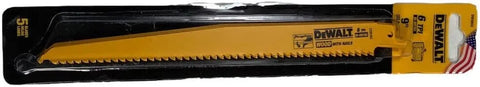 DEWALT Reciprocating Saw Blades, Tapered Back, Bi-Metal, 9-Inch 6-TPI, 5-Pack (DW4803)