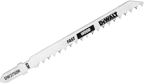 DEWALT DW3750H 4-Inch 6 TPI Fast Wood Cut HCS T-Shank Jig Saw Blade (5-Pack),Silver