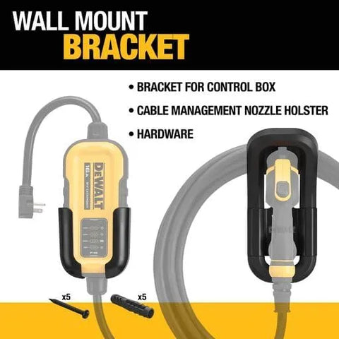 DEWALT Wall Mount Bracket for Electric Vehicle (EV) Charger, for Charging Handle and Control Box, Integrated Cable Organizer, Compatible 16 and 32 Amp Portable EV Chargers