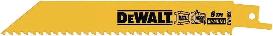 DEWALT Reciprocating Saw Blades, Straight Back, 6-Inch, 6 TPI, 5-Pack (DW4850) , Yellow