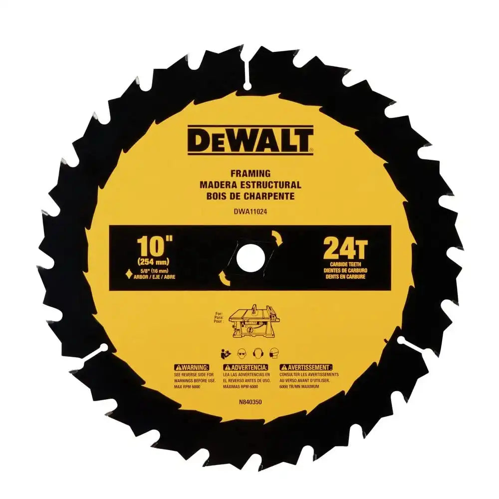 DEWALT 10 in. 24 Tooth General Purpose Saw Blade, Ultra Sharp Carbide Table Saw Blade (DWA11024)