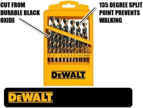 DEWALT Drill Bit Set 29 Pc Black and Gold, High Speed Steel, Split Point, Black Oxide Coating, Optimized Helix, Stronger Core Bit Set for Drill (DWA1189)