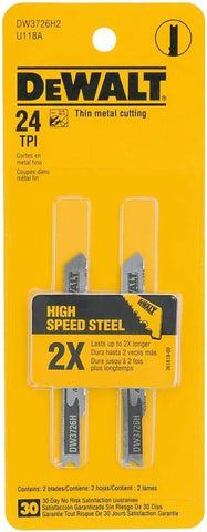 DEWALT DW3726H2 3-Inch 24TPI Thin Metal Cut High Speed Steel U-Shank Jig Saw Blade (2-Pack)