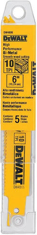 DEWALT Reciprocating Saw Blades, Straight Back, 6-Inch, 10 TPI, 5-Pack (DW4806) , Yellow