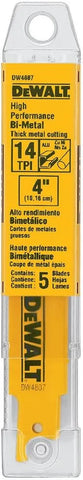 DEWALT Reciprocating Saw Blades, Straight Back, 4-Inch, 14 TPI, 5-Pack (DW4807) , Yellow