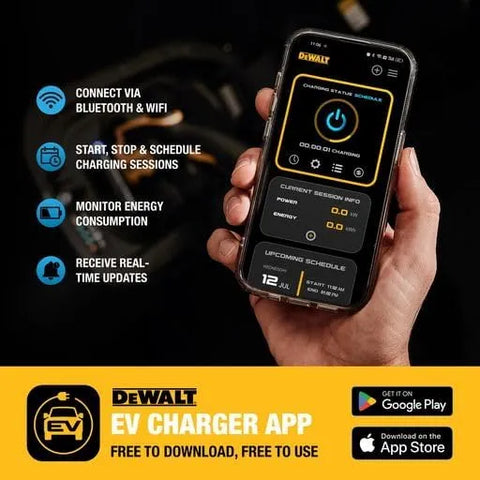 DEWALT Electric Vehicle Level 2 EV Charger up to 40 Amps 240V, App Control Bluetooth & Wi-Fi, CSA Certified Indoor/Outdoor NEMA 14-50 Plug Wall Mounted Charging Station with 25 ft. Cable