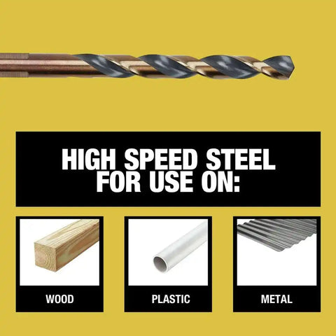 DEWALT Drill Bit Set, 21 Pc High Speed Steel DEWALT Bits, Black and Gold Oxide Coated, 135 Degree Split Point, 31 Degree Helix (DWA1181)