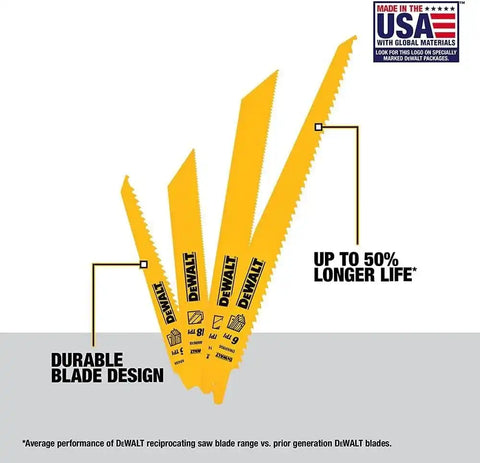DEWALT Reciprocating Saw Blades, 10 Piece Bi-Metal Combination Set with Case, Various Sizes 6 In to 9 In, Longer Life (DW4898)