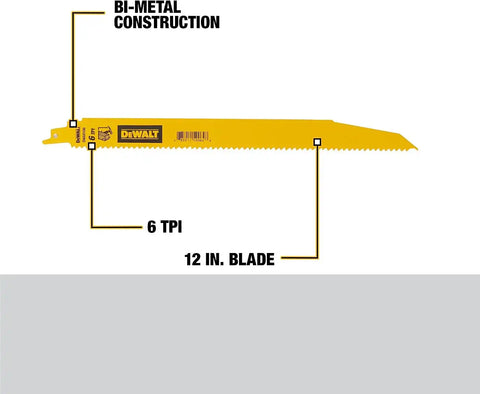 DEWALT 12 in Reciprocating Saw Blade Set, 5 Pack, Bi-Metal 6 TPI Demolition Saw Blades Reciprocating Saw, 1 in Profile, Thicker Body (DWAR106)