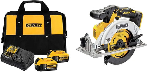 DEWALT 20V MAX Battery Starter Kit with 2 Batteries, 5.0Ah (DCB205-2CK) 20V MAX* Circular Saw, 6-1/2-Inch, Cordless, Tool Only (DCS565B)