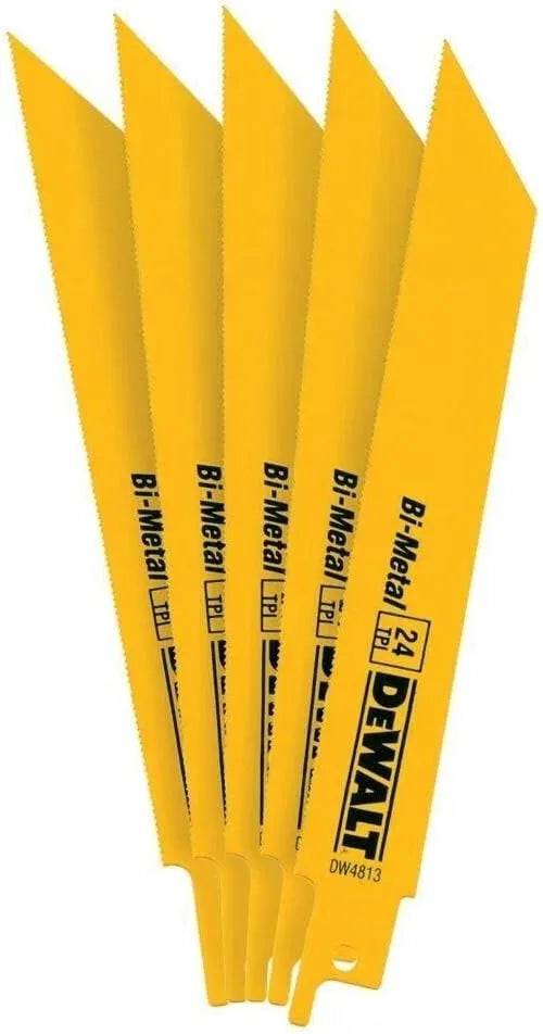 DEWALT Reciprocating Saw Blades, Straight Back, Bi-Metal, 6-Inch 24 TPI, 5-Pack (DW4813)