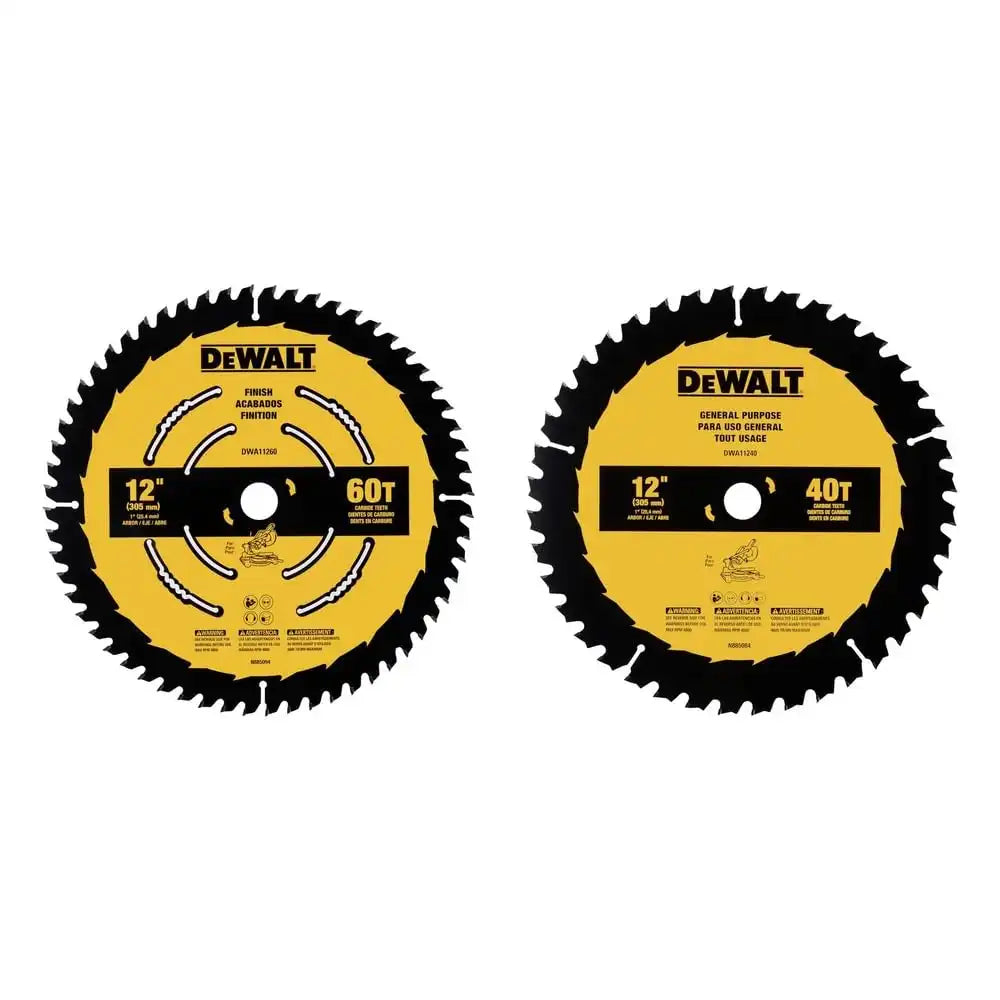 DEWALT Miter Saw Blade Combo Pack, 12” Blades, 40 Tooth & 60 Tooth, Fine Finish, Ultra Sharp Carbide (DWA112CMB)