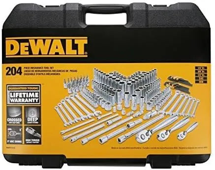 DEWALT Mechanics Tools Kit and Socket Set, 204-Piece Dewalt Tool Set, 1/4" & 3/8" & 1/2" Drive, Metric/SAE Deep and Shallow Sockets, 3/8" Hex Bits, Torx Bits, Spark Plugs, Wrenches (DWMT72165)