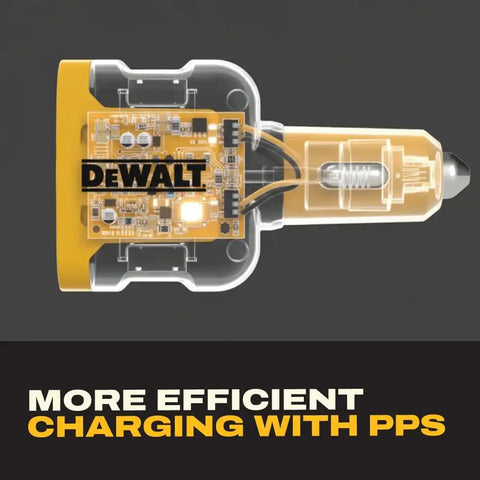 DEWALT 65W PD 3-Port Car Charger – USB-C PPS Fast Charging Adapter for Laptops, Phones & Tablets, Dual USB-C + USB-A Ports, 65W Total Output for Efficient Type C + USB Multi-Device Charging On The Go