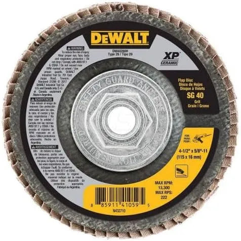 DEWALT DWA8280H 40G T29 XP Ceramic Flap Disc, 4-1/2" x 5/8"