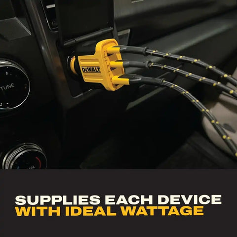 DEWALT 65W PD 3-Port Car Charger – USB-C PPS Fast Charging Adapter for Laptops, Phones & Tablets, Dual USB-C + USB-A Ports, 65W Total Output for Efficient Type C + USB Multi-Device Charging On The Go