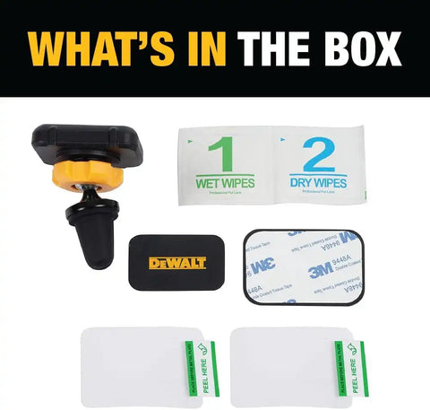 DEWALT Heavy Duty Magnetic Phone Holder for Car, Universal Air Vent Magnetic Car Phone Holder, Reinforced Automobile Mount for Mobile Devices and Mini Tablets, Incl Metal Plates for NonMagSafe Devices