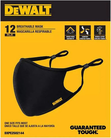 DEWALT Cooling Black Face Masks, Adjustable Fit & Neck Strap, Breathable Reusable Moisture Wicking, Nose Wire & Ear Adjusters