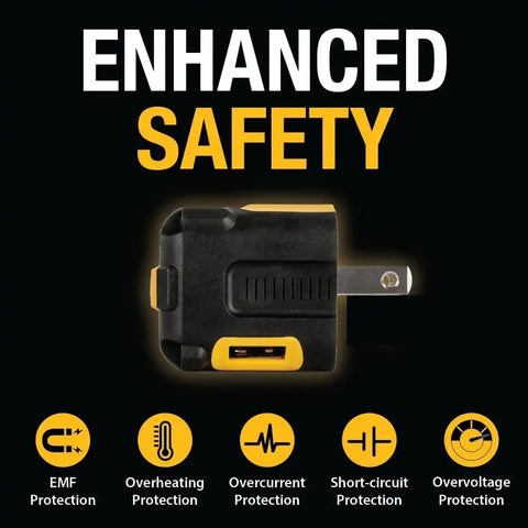 DEWALT Heavy Duty NeverBlock USB Charger, Angled Dual Port 12W Wall Charger Adapter, Foldable Plug, Charging Box Brick, Cube for iPhone 17 16 15 14 13 Pro Max, Galaxy S22 S21 Note 20, HTC, Moto, LG