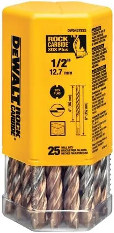 DEWALT DW5437B25 1/2 by 4 by 6 Rock Carbide SDS+ Hammer Bit, 25-Pack