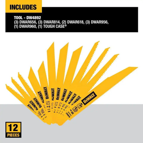 DEWALT Reciprocating Saw Blade Set for Metal Wood Iron, 12 Piece Bi-Metal Increased Durability Blades, with Storage Case (DW4892)