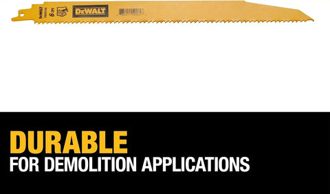 DEWALT 12 in Reciprocating Saw Blade Set, 5 Pack, Bi-Metal 6 TPI Demolition Saw Blades Reciprocating Saw, 1 in Profile, Thicker Body (DWAR106)