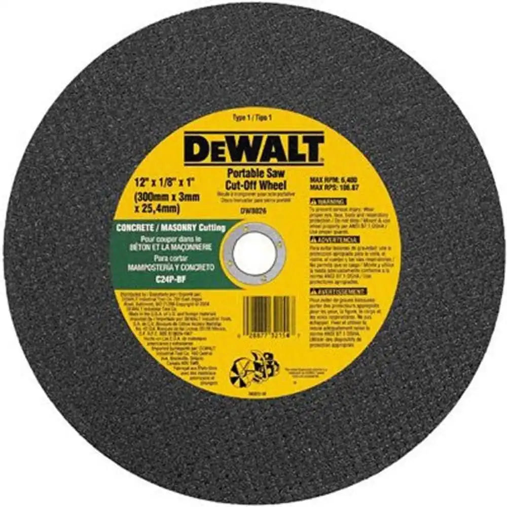 DEWALT DW8026 12-Inch by 1/8-Inch by 1-Inch C24P Abrasive Concrete/Masonry Cutting Wheel
