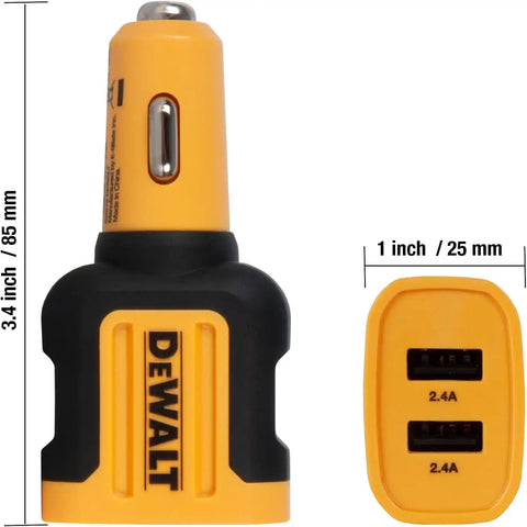 DEWALT Heavy Duty 24W USB Car Charger Adapter, Cigarette Lighter Adapter USBA Charger, Fast Charging Car Lighter USB Adapters, Cell Phone Automobile Chargers for iPhone, Samsung Galaxy, iPad