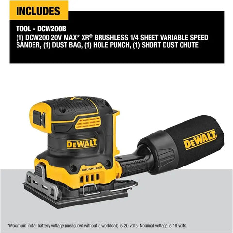 DEWALT 20V MAX XR Brushless Cordless 1/4 Sheet Variable Speed Sander (Tool Only) (DCW200B)