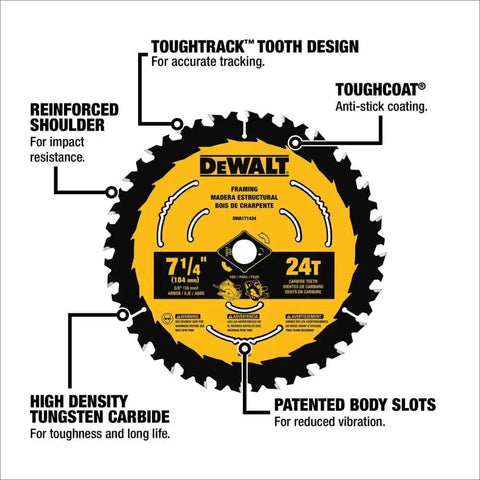 DEWALT Circular Saw Blade, 7 1/4 Inch, 24 Tooth, Wood Cutting, 3 Pack (DWA1714243)