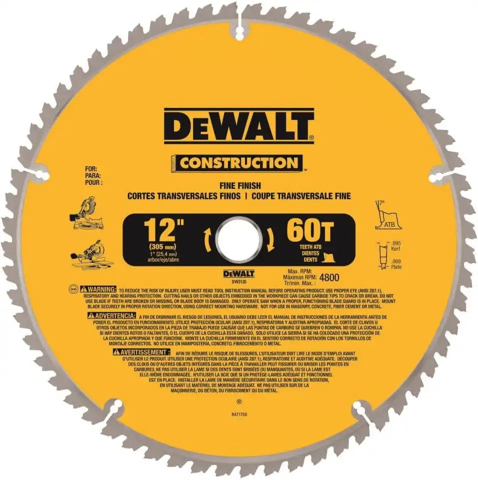 DeWalt DW3126 Series 20 12" 60T Fine Finish Saw Blade