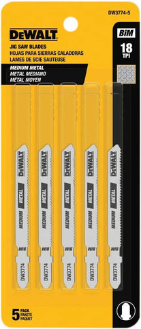 DEWALT DW3774-5 3-Inch 18TPI Medium Metal Cut Cobalt Alloy Steel T-Shank Jig Saw Blade (5-Pack)