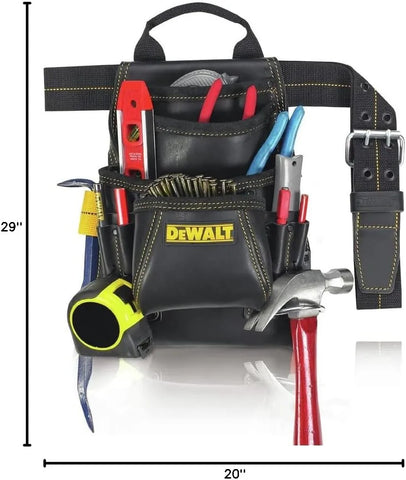 DEWALT DG5433 Tool Bag, 10 Pocket, Top Grain Leather,Black, Yellow