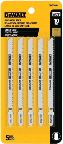 DEWALT DW3760H 4-Inch 10TPI Fine Finish Wood Cut HSC T-Shank Jig Saw Blade (5-Pack)