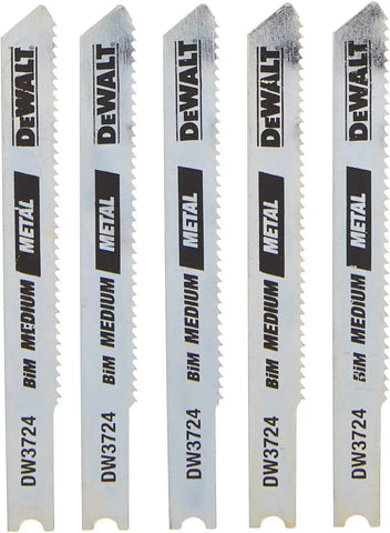 DEWALT - DW3724-5 Jigsaw Blades, Medium Metal Cutting, U-Shank, 3-Inch, 18-TPI, 5-Pack (DW37245) Silver